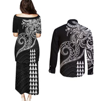 Hawaii Valentine Couples Matching Puletasi Dress and Long Sleeve Button Shirt Kakau Polynesian Heart LT01 - Polynesian Pride