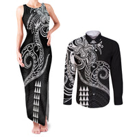 Hawaii Valentine Couples Matching Tank Maxi Dress and Long Sleeve Button Shirt Kakau Polynesian Heart LT01 Black - Polynesian Pride