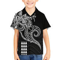 Hawaii Valentine Family Matching Short Sleeve Bodycon Dress and Hawaiian Shirt Kakau Polynesian Heart LT01 Son's Shirt Black - Polynesian Pride