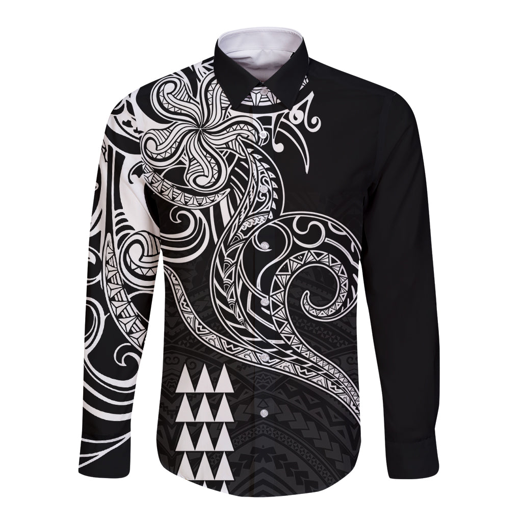Hawaii Valentine Long Sleeve Button Shirt Kakau Polynesian Heart LT01 Unisex Black - Polynesian Pride
