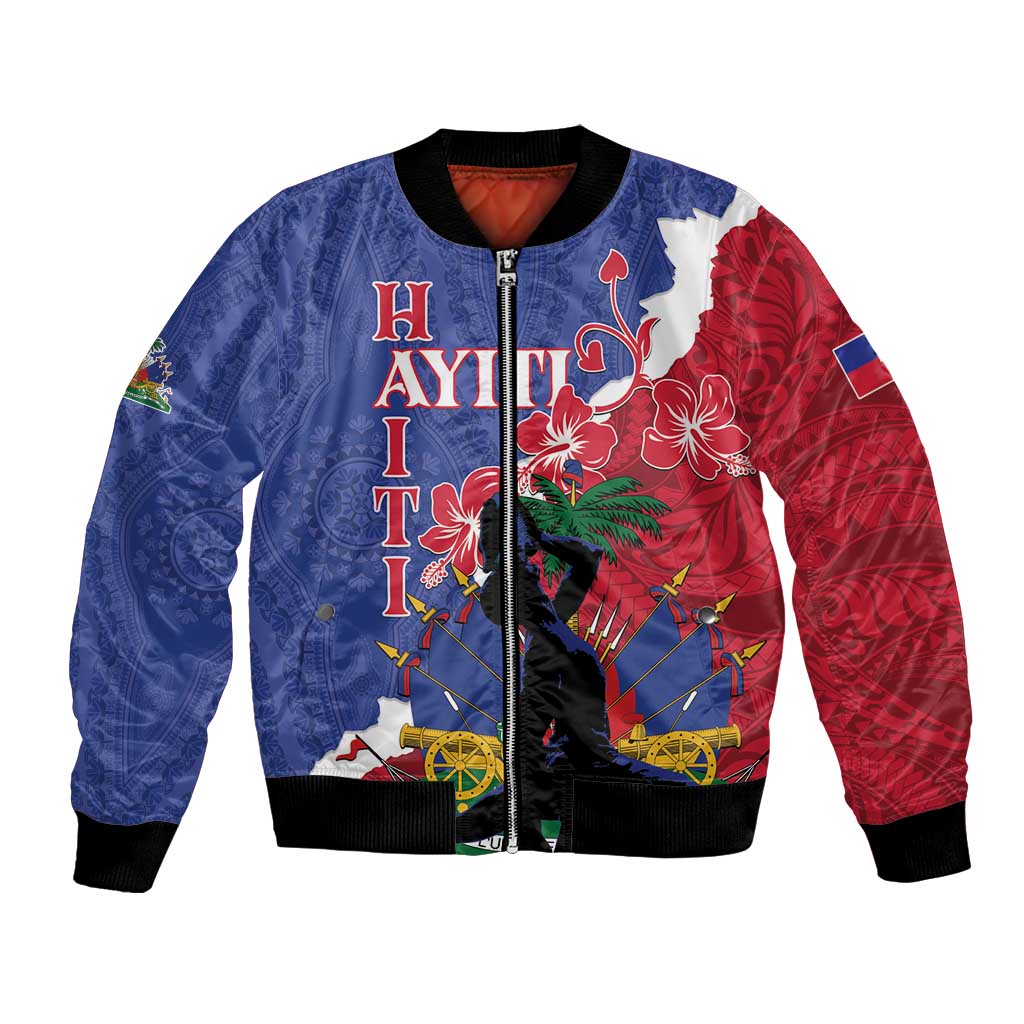 Personalised Haiti Le Marron Inconnu Bomber Jacket Dashiki Mix Polynesian Pattern LT01 Unisex Blue - Polynesian Pride