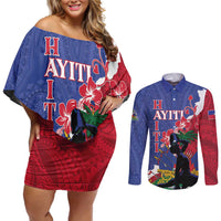Personalised Haiti Le Marron Inconnu Couples Matching Off Shoulder Short Dress and Long Sleeve Button Shirt Dashiki Mix Polynesian Pattern
