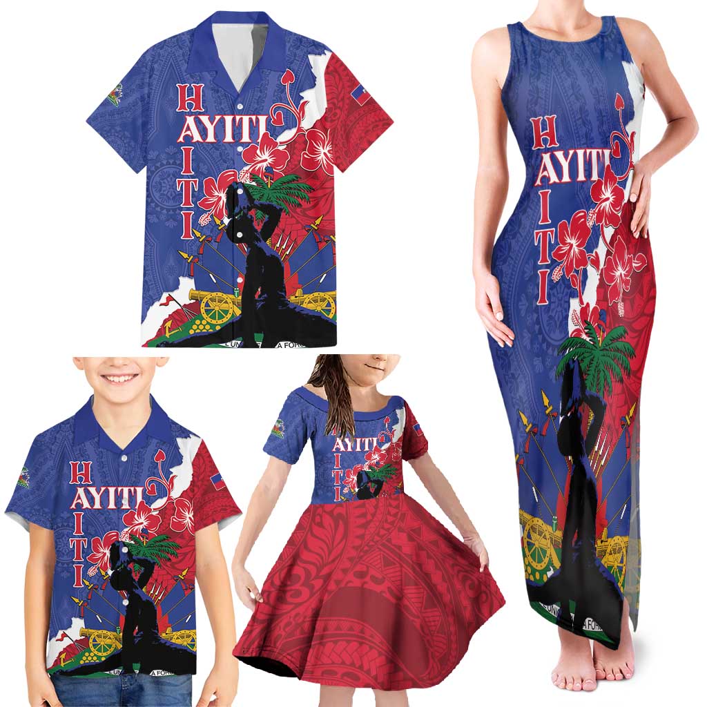 Personalised Haiti Le Marron Inconnu Family Matching Tank Maxi Dress and Hawaiian Shirt Dashiki Mix Polynesian Pattern