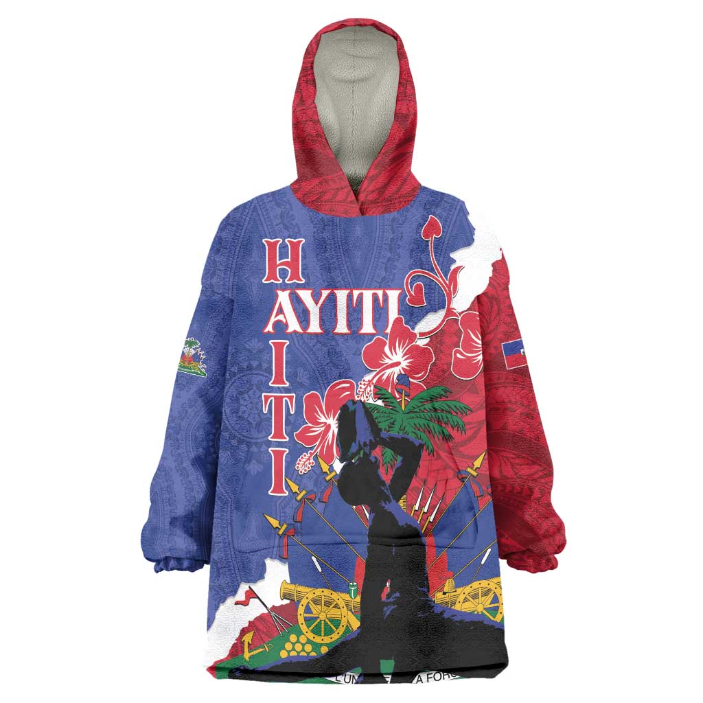 Personalised Haiti Le Marron Inconnu Wearable Blanket Hoodie Dashiki Mix Polynesian Pattern LT01 One Size Blue - Polynesian Pride