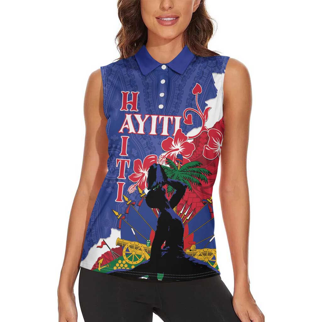 Personalised Haiti Le Marron Inconnu Women Sleeveless Polo Shirt Dashiki Mix Polynesian Pattern