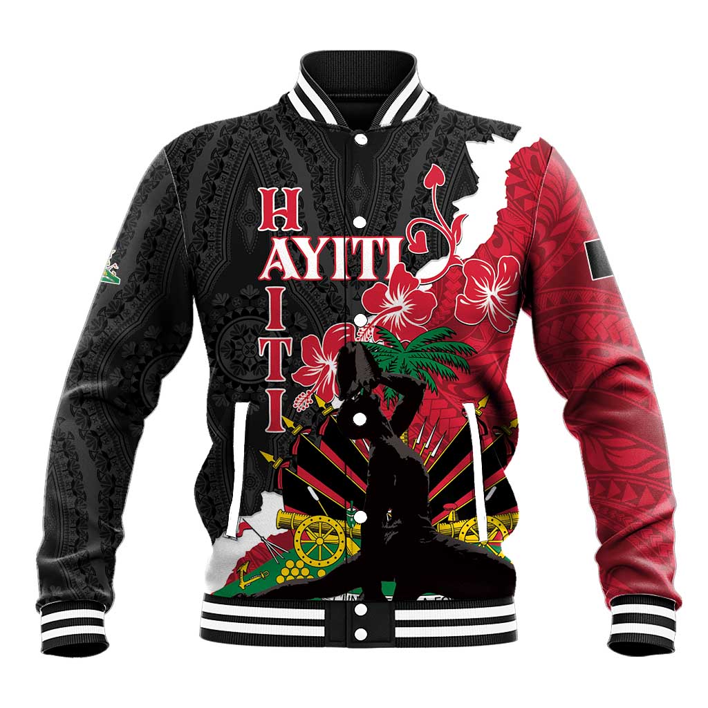 Personalised Ayiti Neg Marron Baseball Jacket Dashiki Mix Polynesian Pattern