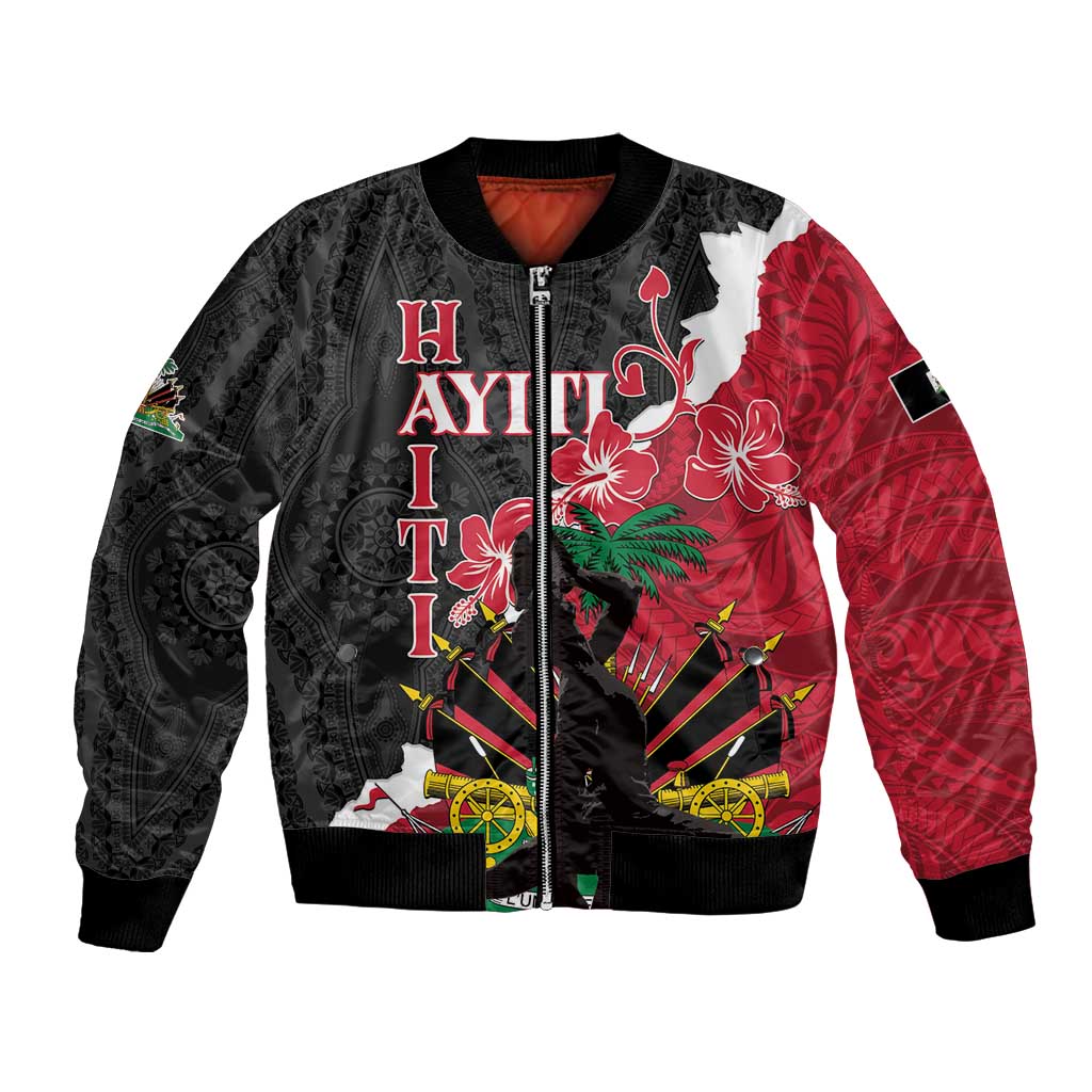 Personalised Ayiti Neg Marron Bomber Jacket Dashiki Mix Polynesian Pattern LT01 Unisex Black - Polynesian Pride