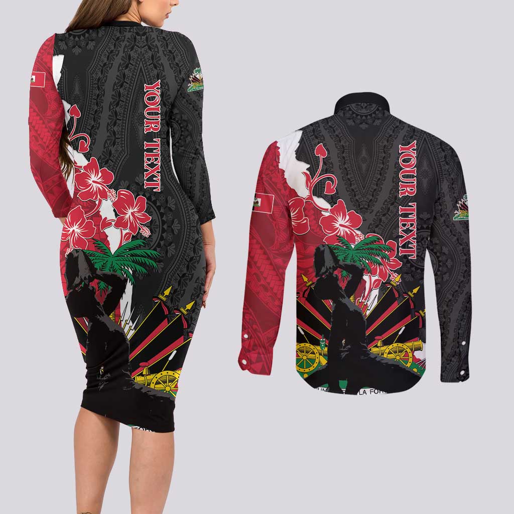 Personalised Ayiti Neg Marron Couples Matching Long Sleeve Bodycon Dress and Long Sleeve Button Shirt Dashiki Mix Polynesian Pattern