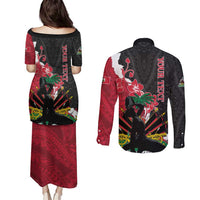 Personalised Ayiti Neg Marron Couples Matching Puletasi and Long Sleeve Button Shirt Dashiki Mix Polynesian Pattern