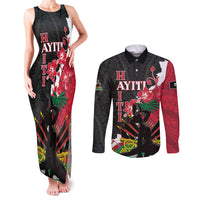 Personalised Ayiti Neg Marron Couples Matching Tank Maxi Dress and Long Sleeve Button Shirt Dashiki Mix Polynesian Pattern