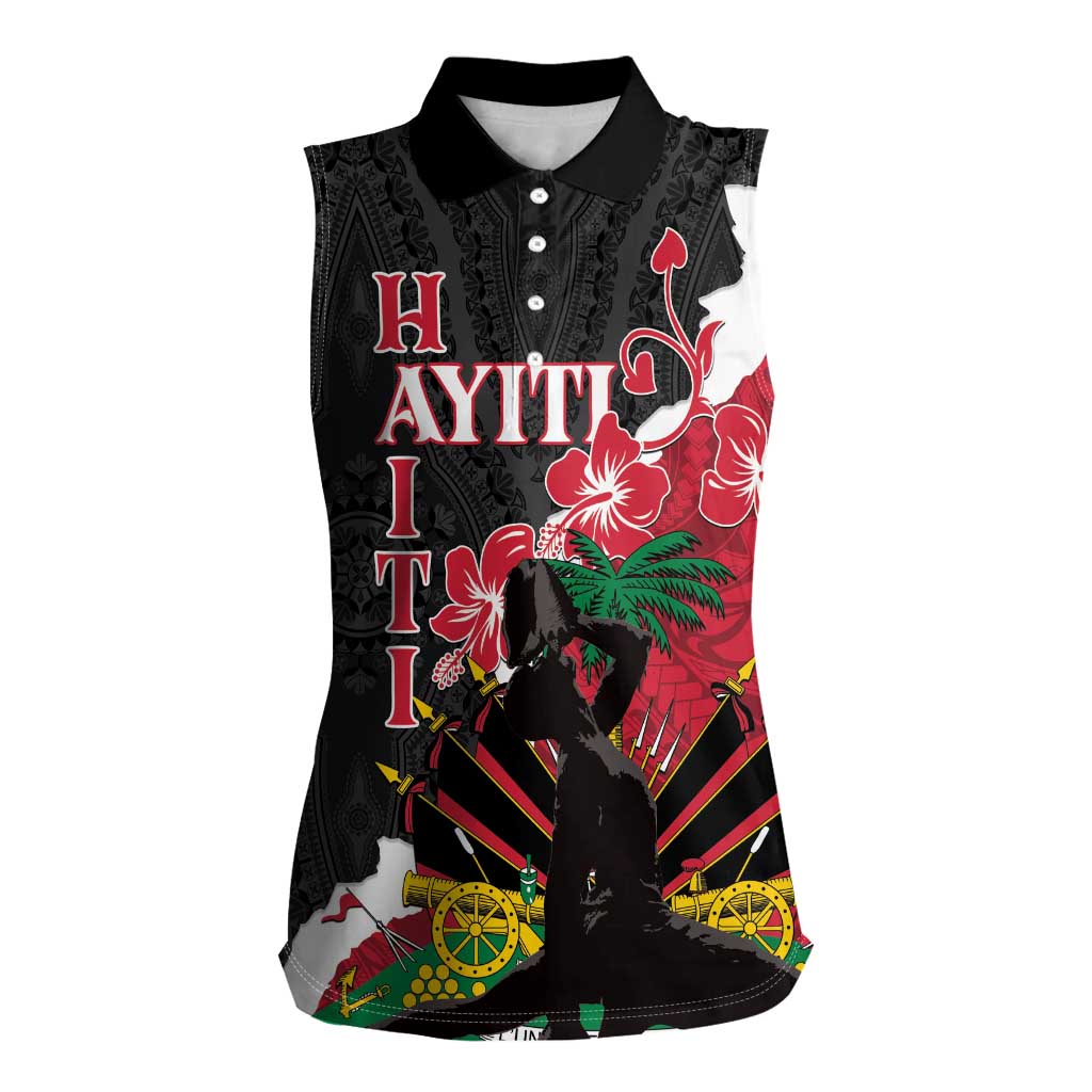 Personalised Ayiti Neg Marron Women Sleeveless Polo Shirt Dashiki Mix Polynesian Pattern LT01 Female Black - Polynesian Pride