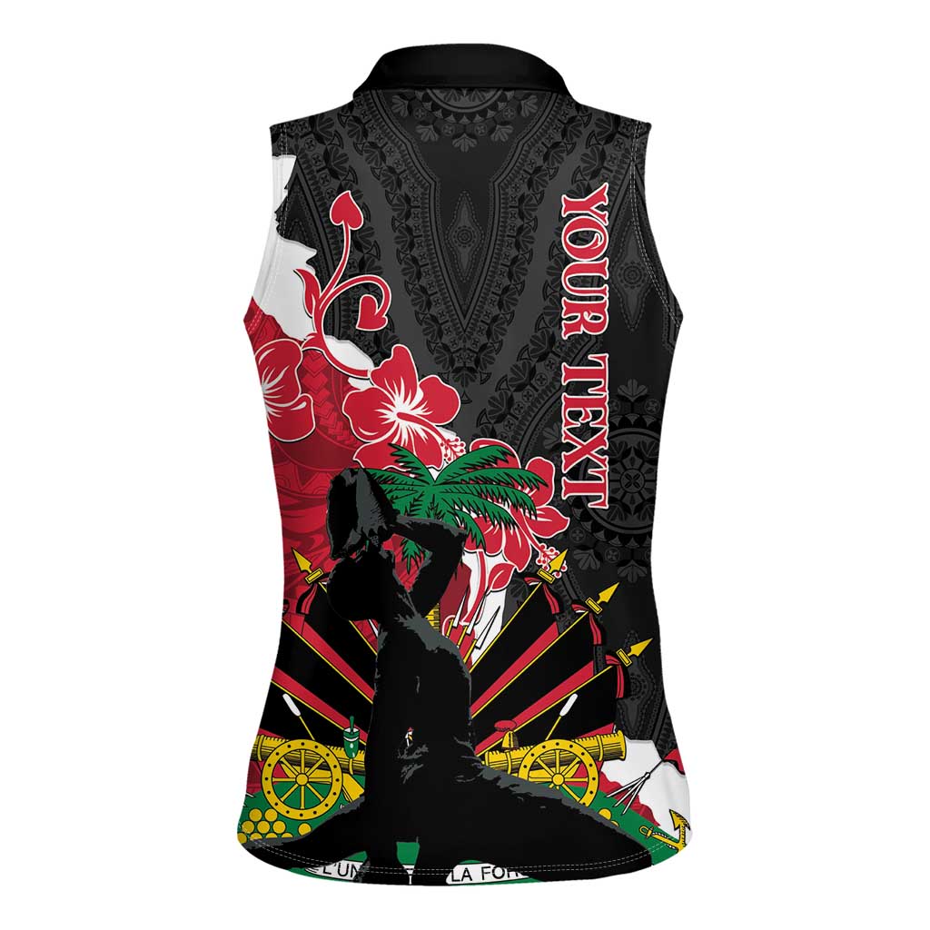 Personalised Ayiti Neg Marron Women Sleeveless Polo Shirt Dashiki Mix Polynesian Pattern