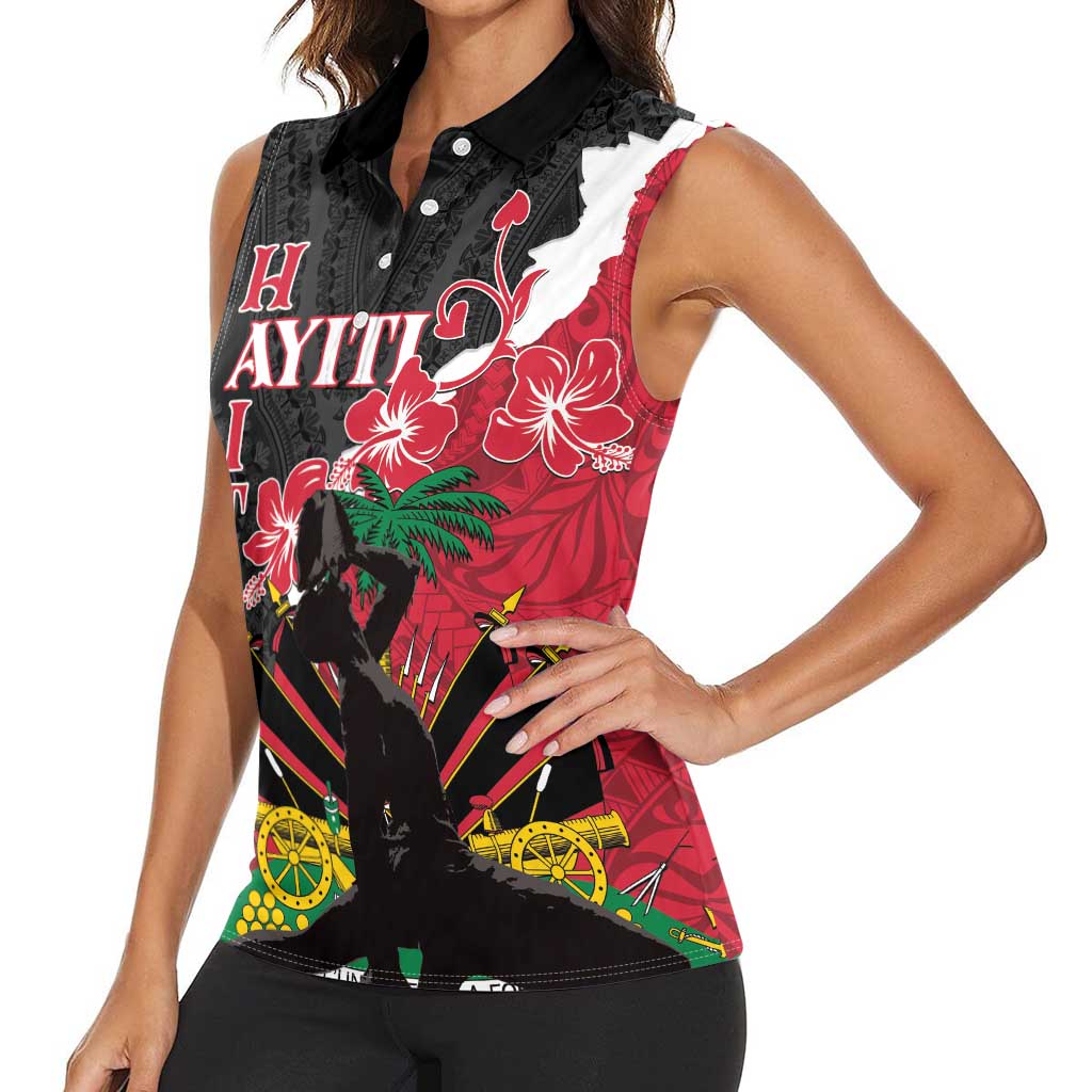 Personalised Ayiti Neg Marron Women Sleeveless Polo Shirt Dashiki Mix Polynesian Pattern