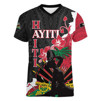 Personalised Ayiti Neg Marron Women V-Neck T-Shirt Dashiki Mix Polynesian Pattern