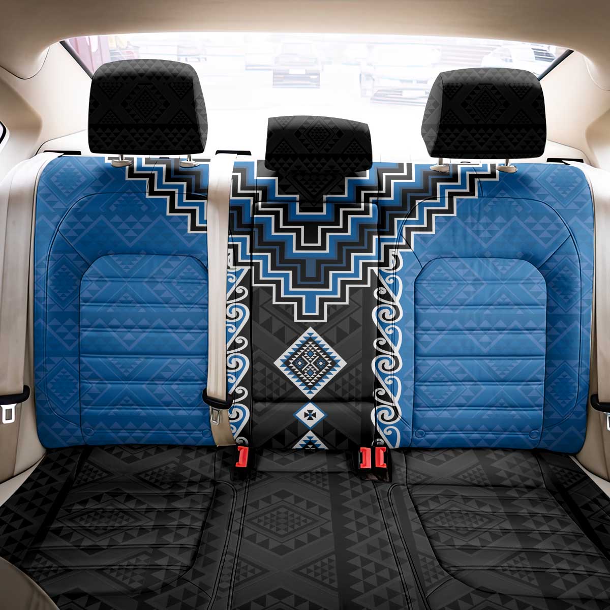 Blue Niho Taniwha Mix Poutama Back Car Seat Cover Unique Taniko Aotearoa LT01 - Polynesian Pride
