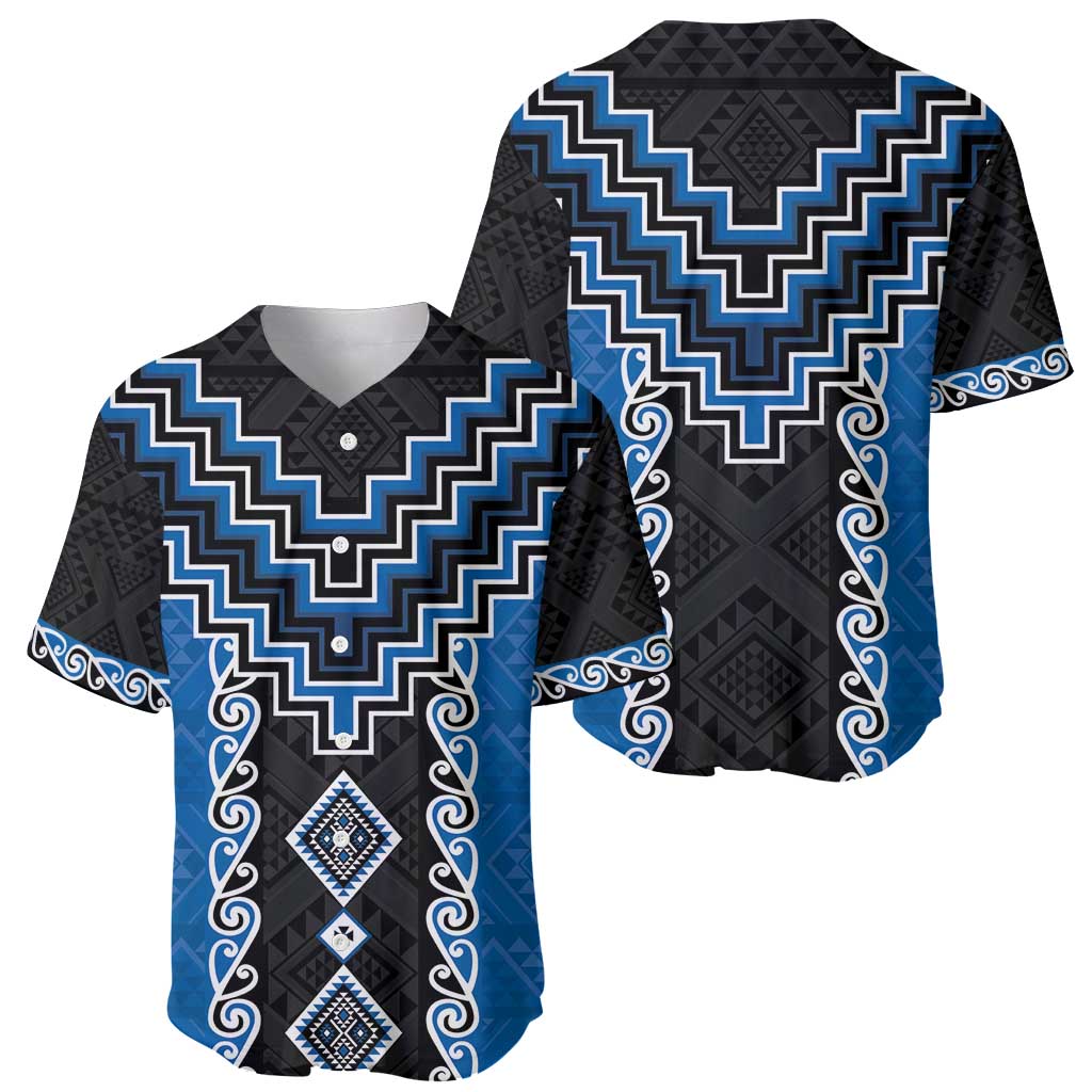 Blue Niho Taniwha Mix Poutama Baseball Jersey Unique Taniko Aotearoa