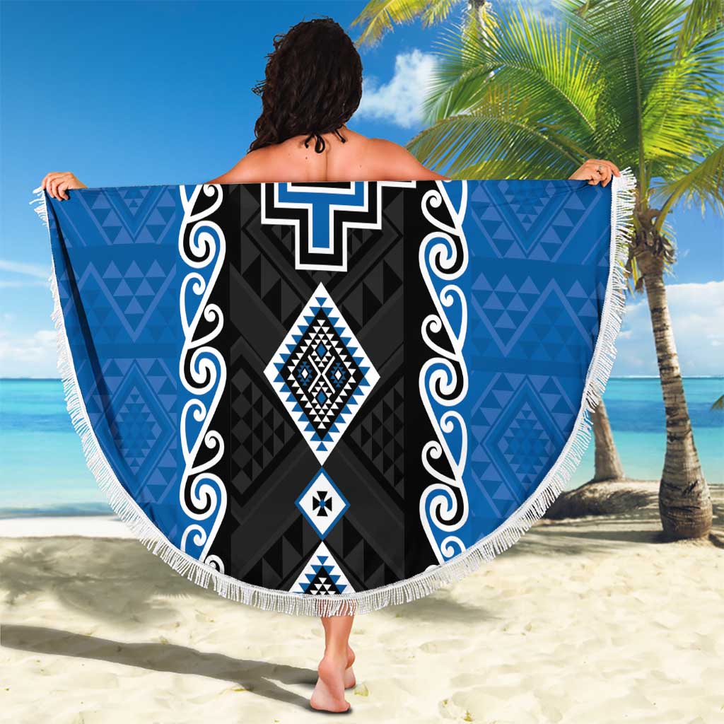 Blue Niho Taniwha Mix Poutama Beach Blanket Unique Taniko Aotearoa