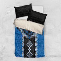 Blue Niho Taniwha Mix Poutama Bedding Set Unique Taniko Aotearoa