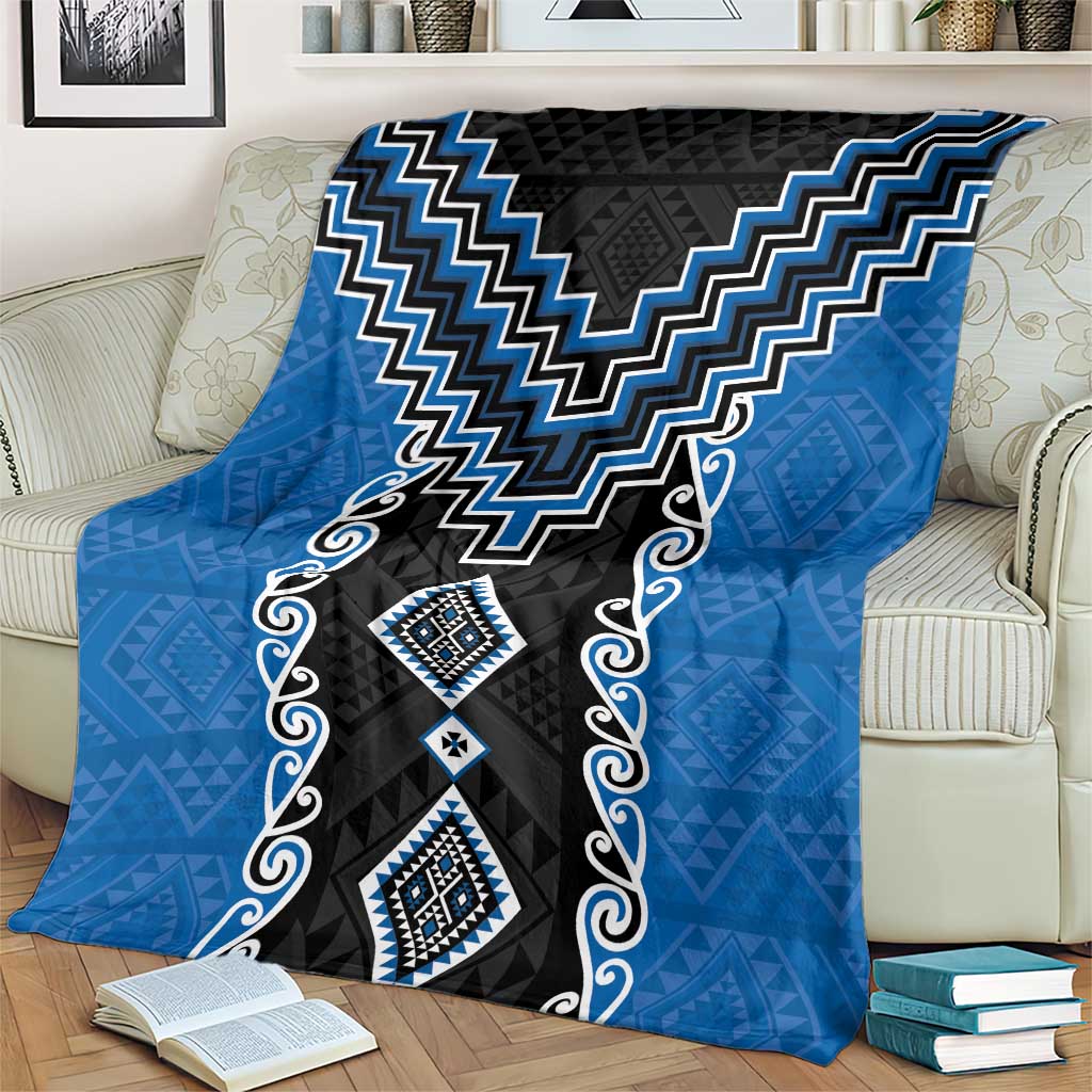 Blue Niho Taniwha Mix Poutama Blanket Unique Taniko Aotearoa
