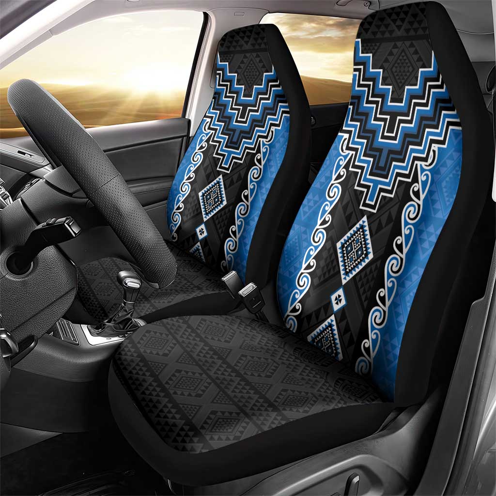 Blue Niho Taniwha Mix Poutama Car Seat Cover Unique Taniko Aotearoa