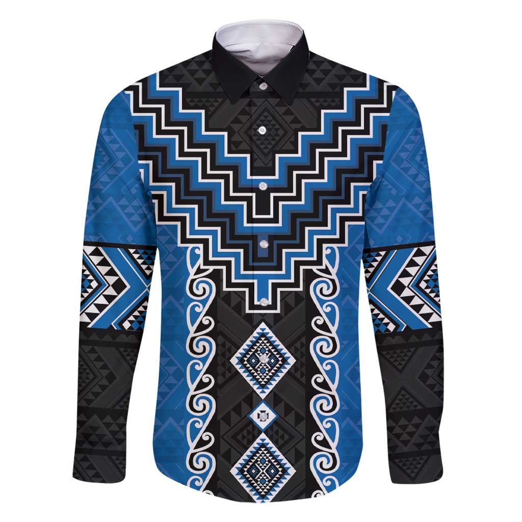 Blue Niho Taniwha Mix Poutama Family Matching Short Sleeve Bodycon Dress and Hawaiian Shirt Unique Taniko Aotearoa