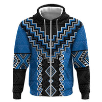 Blue Niho Taniwha Mix Poutama Hoodie Unique Taniko Aotearoa