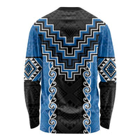 Blue Niho Taniwha Mix Poutama Long Sleeve Shirt Unique Taniko Aotearoa