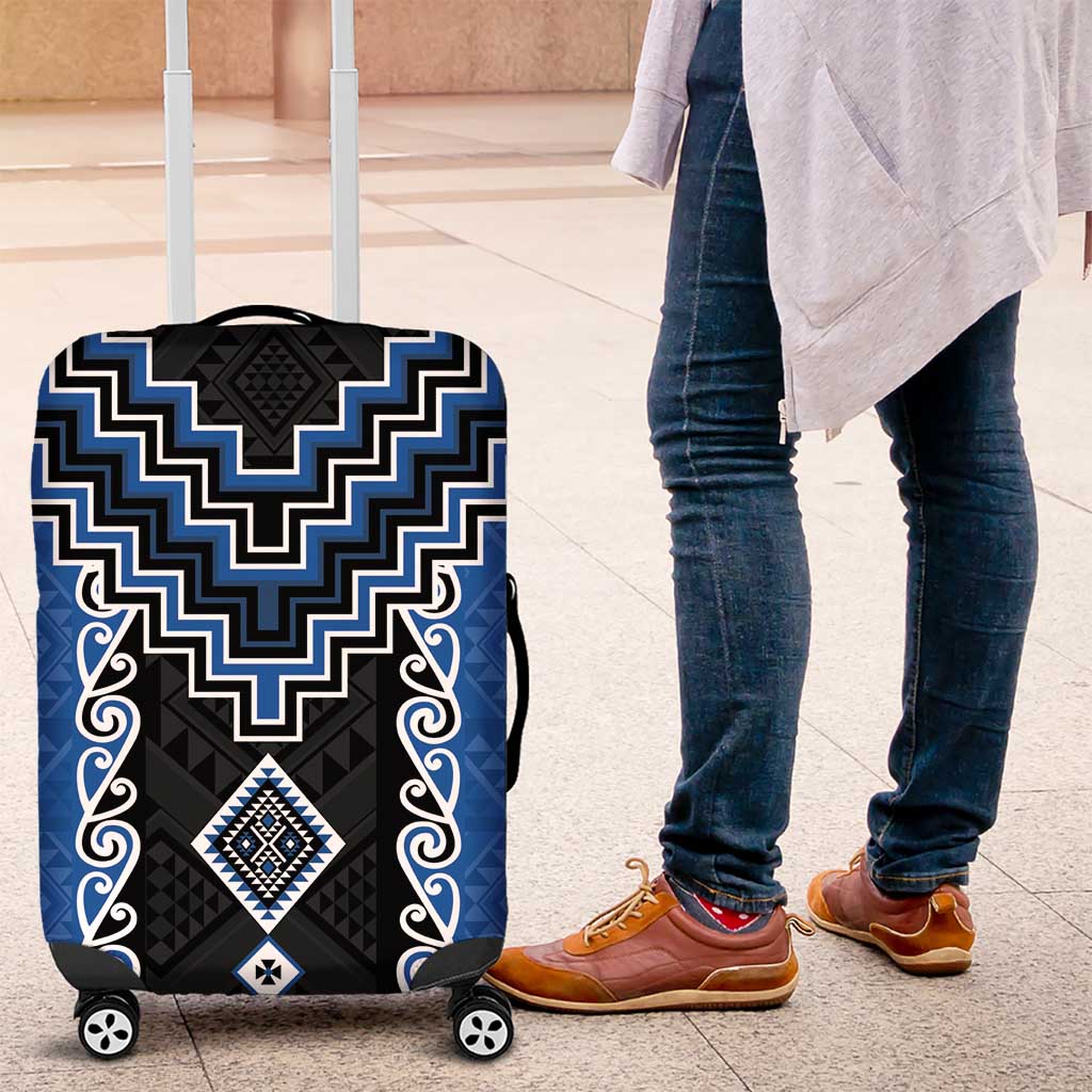 Blue Niho Taniwha Mix Poutama Luggage Cover Unique Taniko Aotearoa LT01 Blue - Polynesian Pride