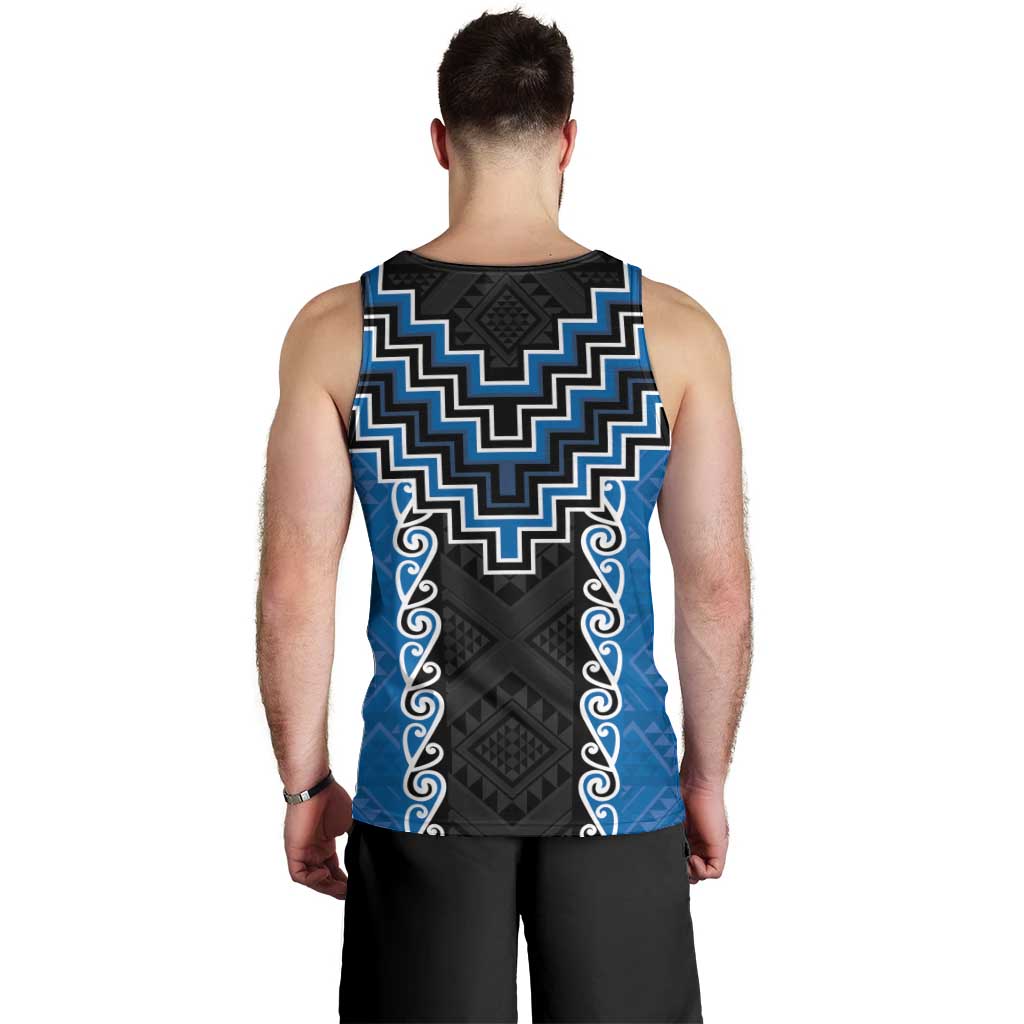 Blue Niho Taniwha Mix Poutama Men Tank Top Unique Taniko Aotearoa