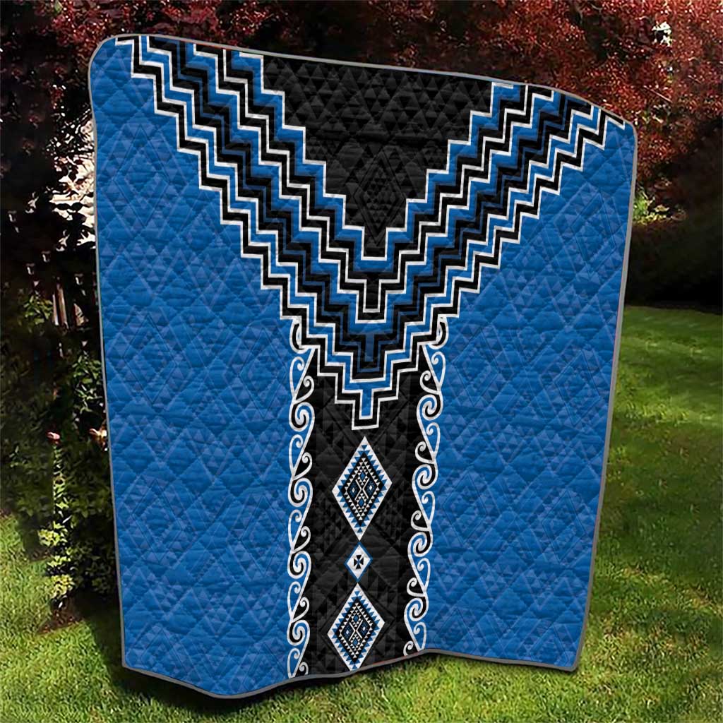 Blue Niho Taniwha Mix Poutama Quilt Unique Taniko Aotearoa