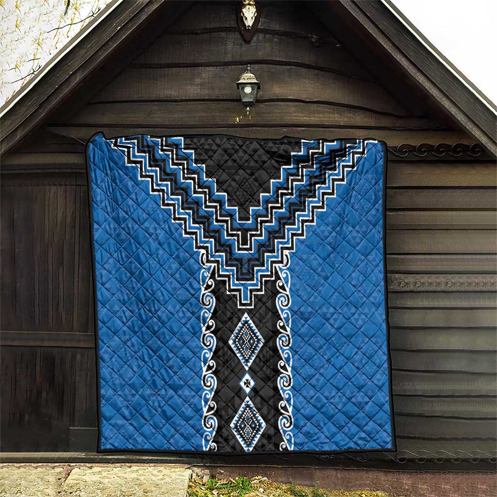 Blue Niho Taniwha Mix Poutama Quilt Unique Taniko Aotearoa