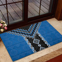 Blue Niho Taniwha Mix Poutama Rubber Doormat Unique Taniko Aotearoa
