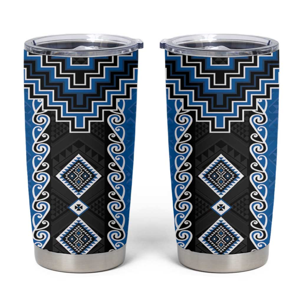 Blue Niho Taniwha Mix Poutama Tumbler Cup Unique Taniko Aotearoa