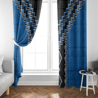 Blue Niho Taniwha Mix Poutama Window Curtain Unique Taniko Aotearoa