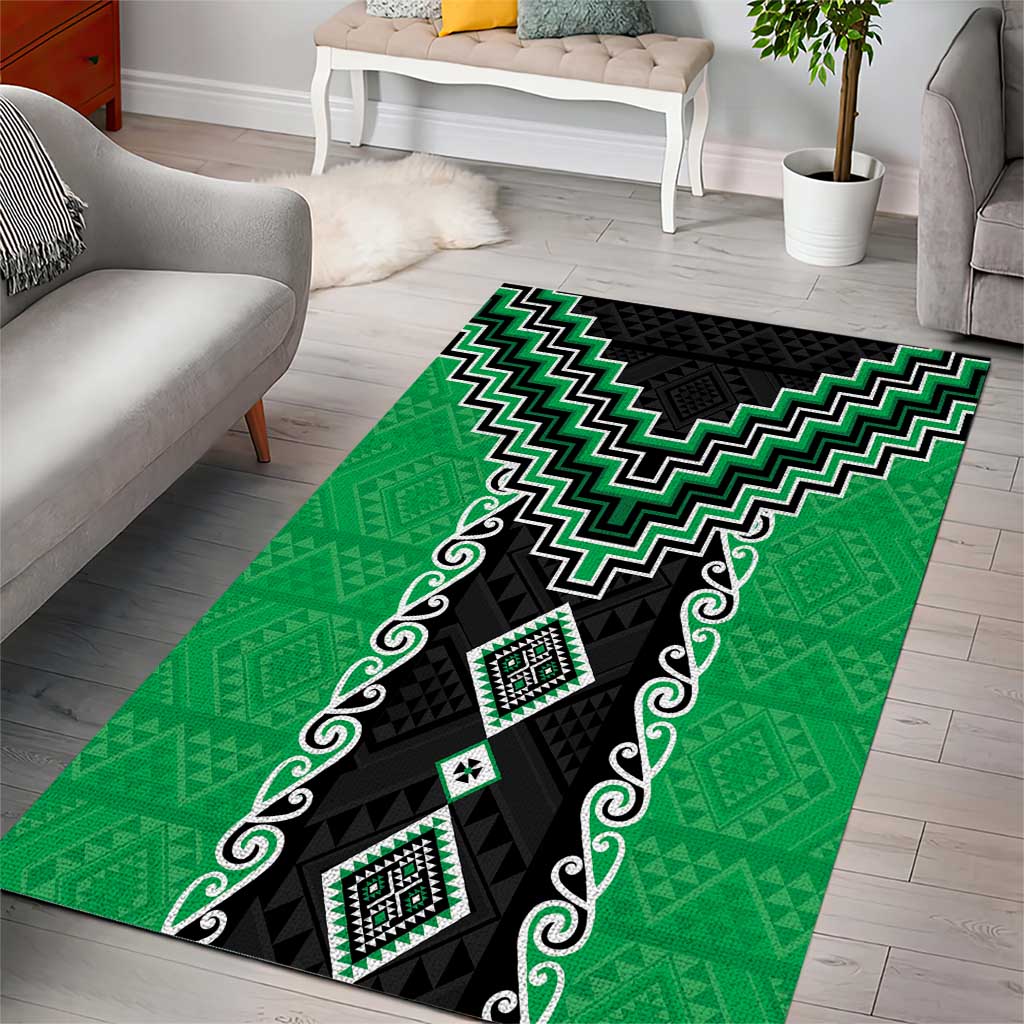 Green Niho Taniwha Mix Poutama Area Rug Unique Taniko Aotearoa