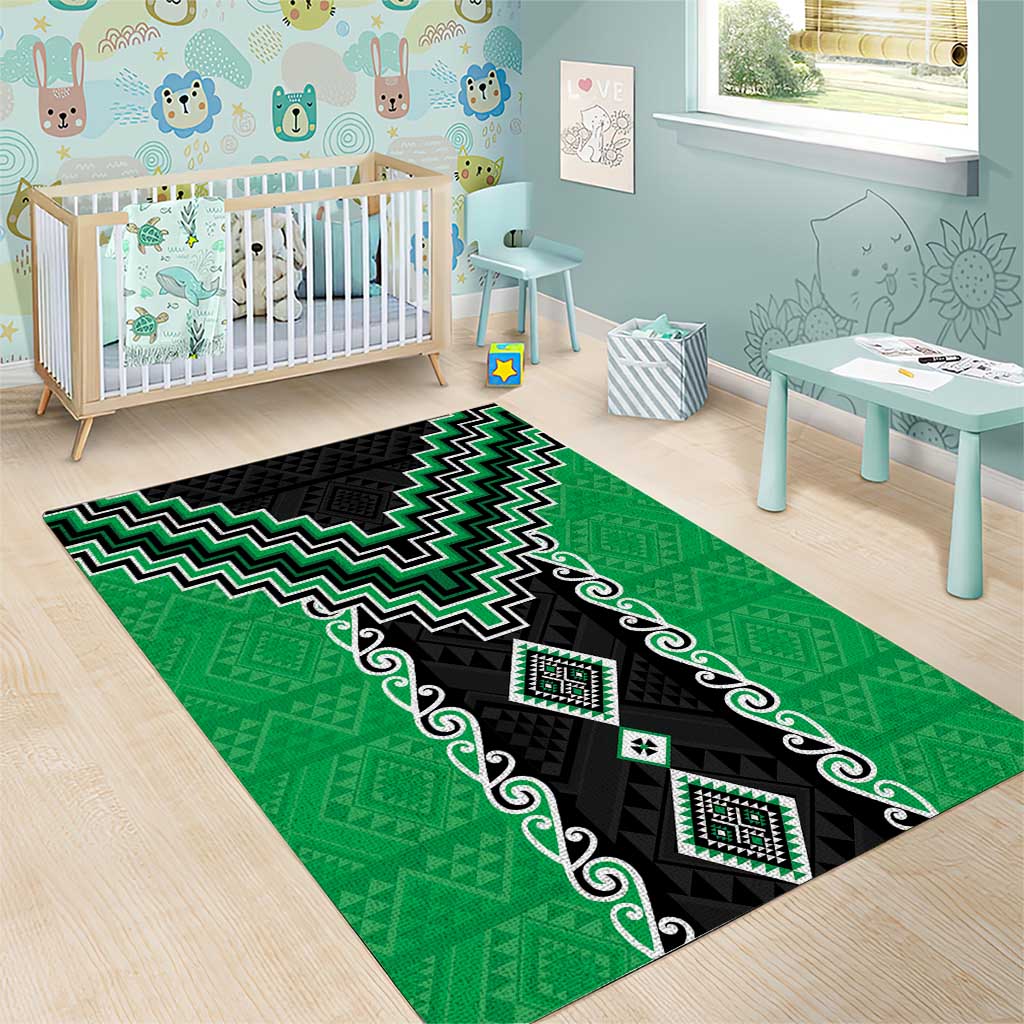 Green Niho Taniwha Mix Poutama Area Rug Unique Taniko Aotearoa