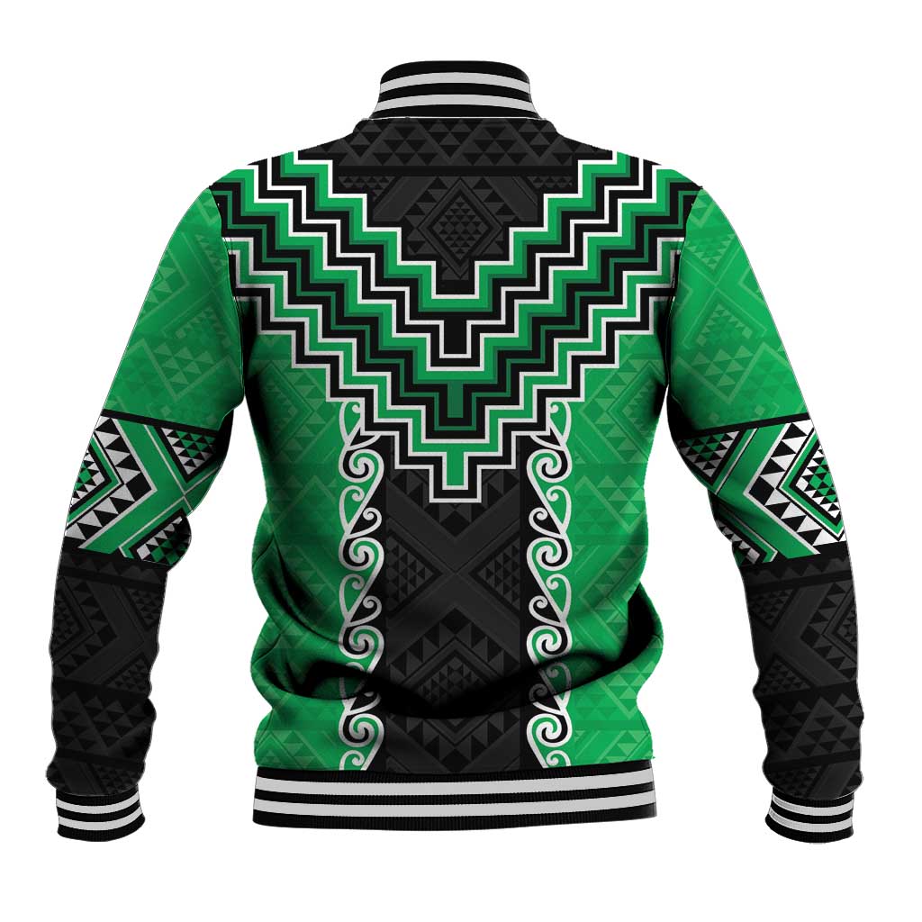 Green Niho Taniwha Mix Poutama Baseball Jacket Unique Taniko Aotearoa
