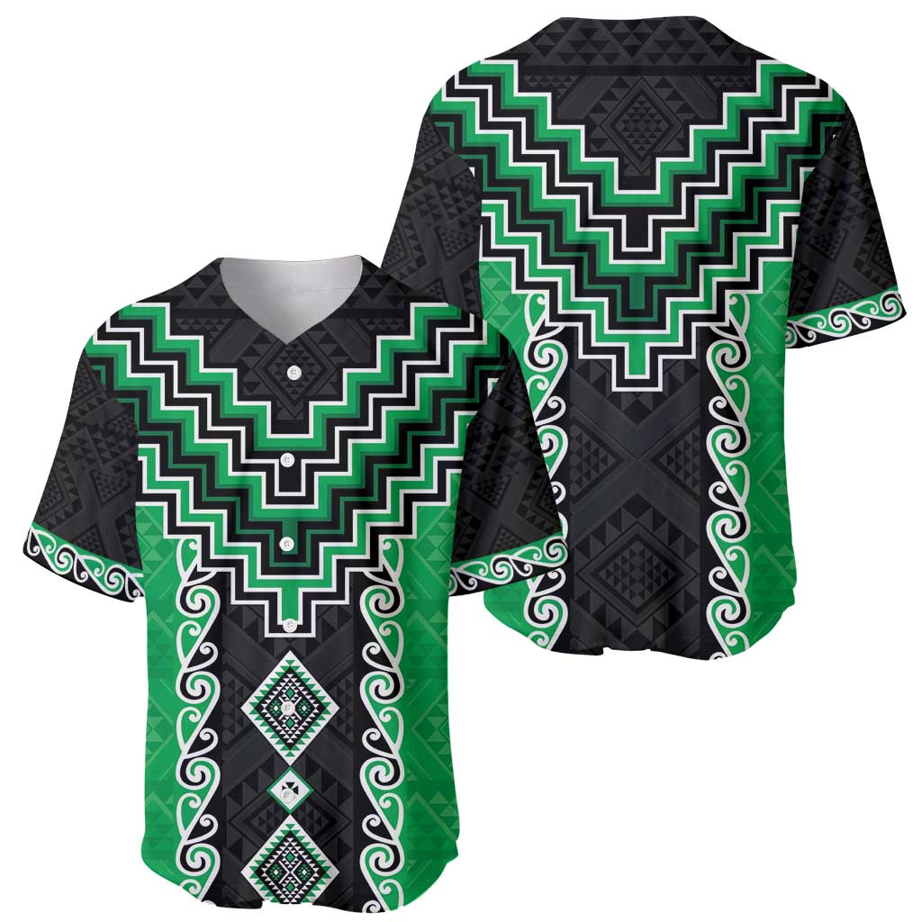 Green Niho Taniwha Mix Poutama Baseball Jersey Unique Taniko Aotearoa
