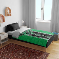 Green Niho Taniwha Mix Poutama Bedding Set Unique Taniko Aotearoa