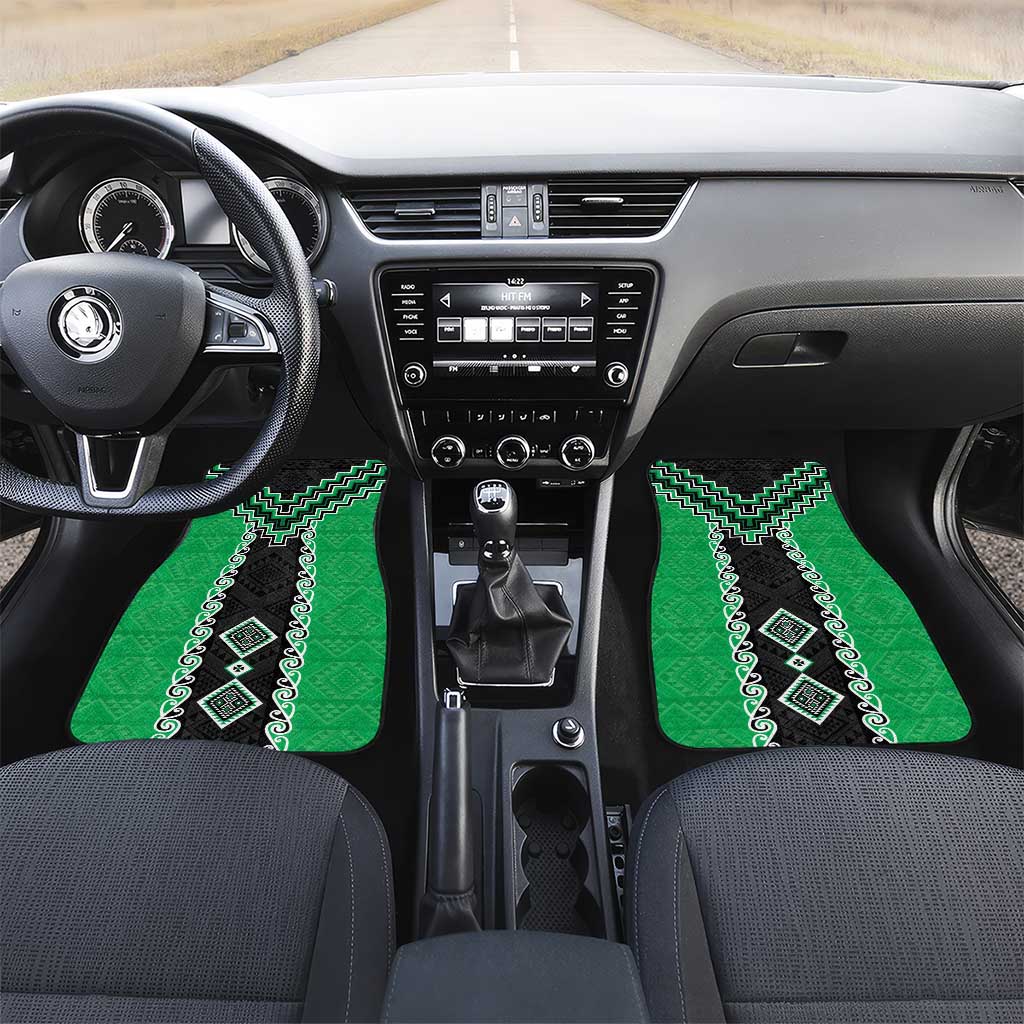 Green Niho Taniwha Mix Poutama Car Mats Unique Taniko Aotearoa