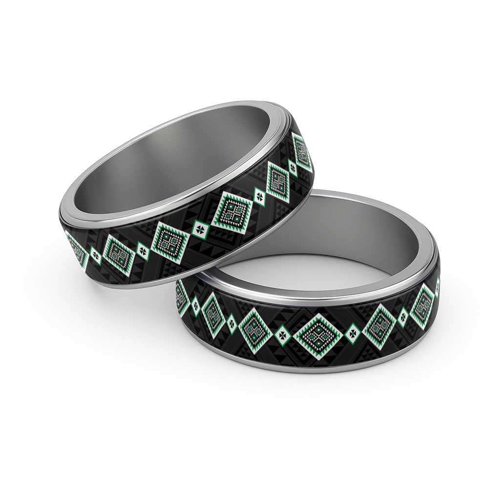 Green Niho Taniwha Mix Poutama Classic Ring Unique Taniko Aotearoa LT01 Sliver Green - Polynesian Pride