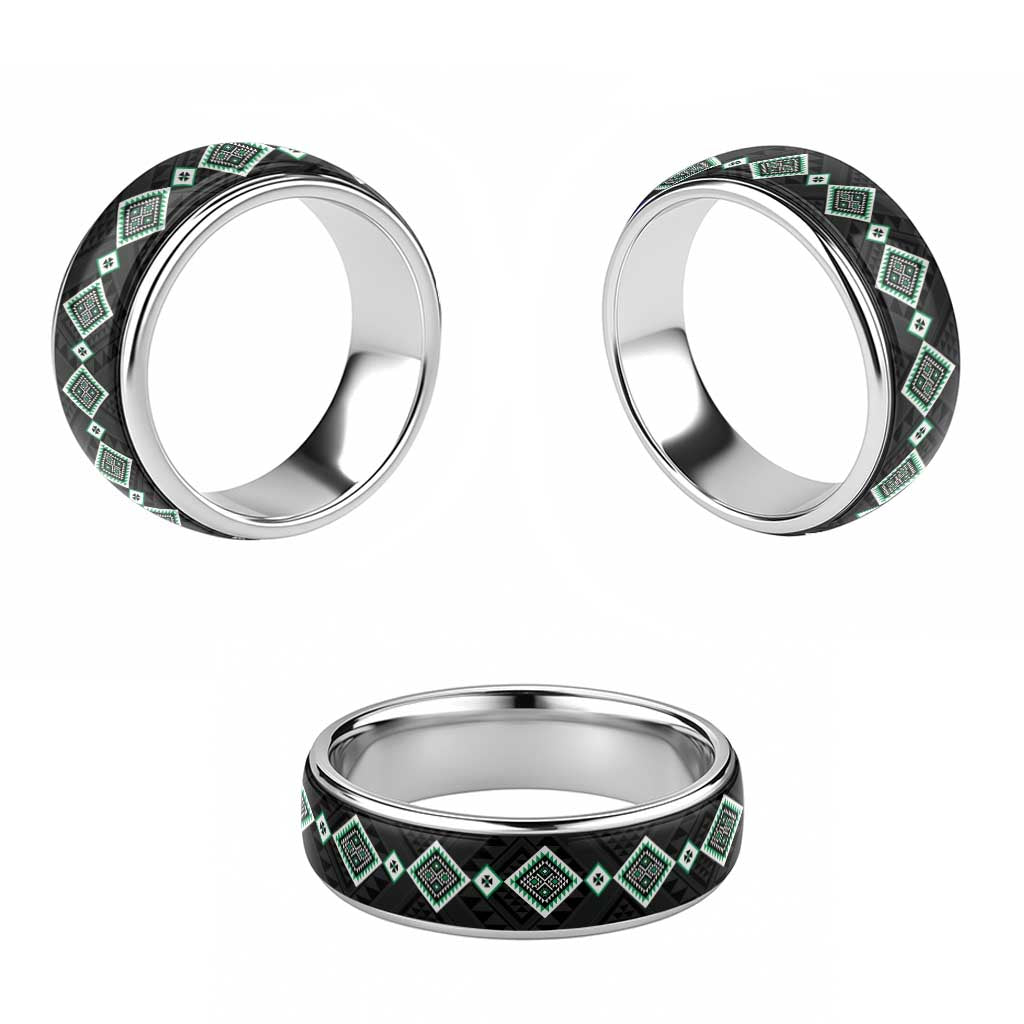 Green Niho Taniwha Mix Poutama Classic Ring Unique Taniko Aotearoa - Polynesian Pride