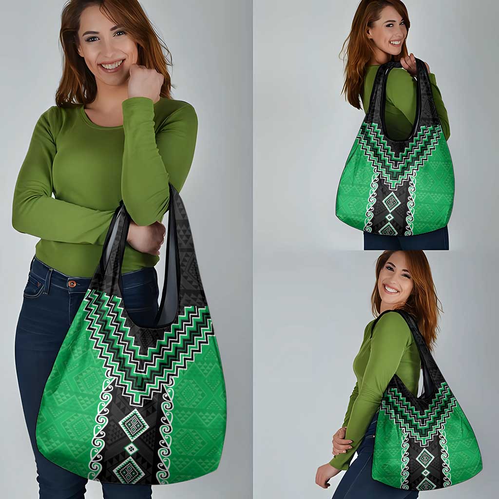 Green Niho Taniwha Mix Poutama Grocery Bag Unique Taniko Aotearoa