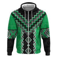 Green Niho Taniwha Mix Poutama Hoodie Unique Taniko Aotearoa