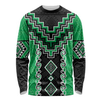 Green Niho Taniwha Mix Poutama Long Sleeve Shirt Unique Taniko Aotearoa