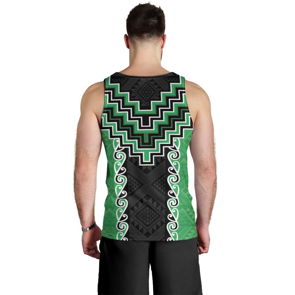 Green Niho Taniwha Mix Poutama Men Tank Top Unique Taniko Aotearoa
