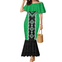 Green Niho Taniwha Mix Poutama Mermaid Dress Unique Taniko Aotearoa