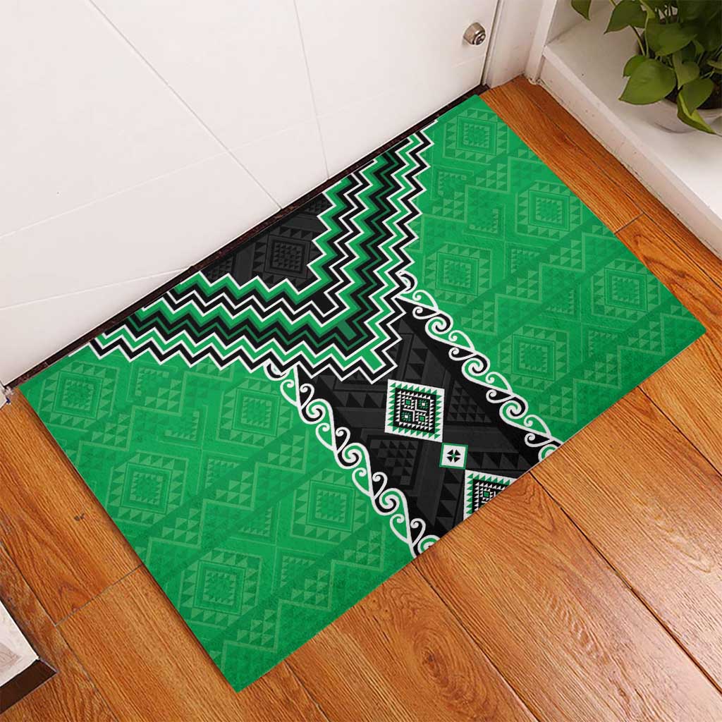 Green Niho Taniwha Mix Poutama Rubber Doormat Unique Taniko Aotearoa