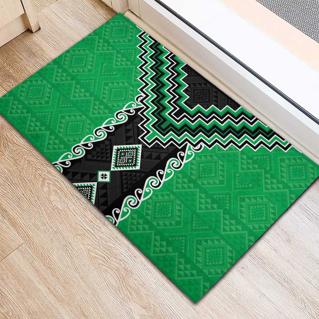 Green Niho Taniwha Mix Poutama Rubber Doormat Unique Taniko Aotearoa