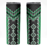 Green Niho Taniwha Mix Poutama Skinny Tumbler Unique Taniko Aotearoa LT01 Green - Polynesian Pride